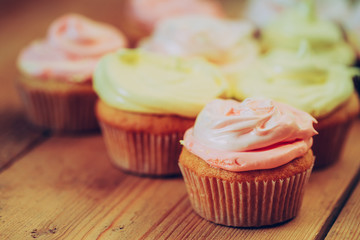 Dessert Sweet Gourmet Cupcakes With Multi-colored Frosting
