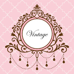 Chandelier vintage border frame on pink background