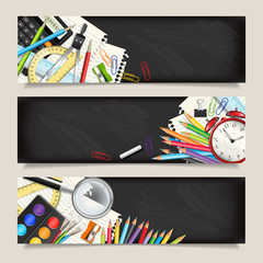 Vector set of three back to school horizontal banners.