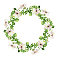 Wedding invitation design template with watercolor floral circul