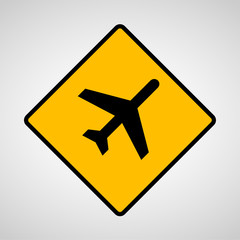 Yellow sign with commercial airplane icons set great for any use. Vector EPS10.