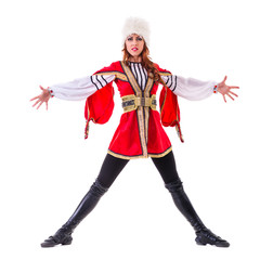 Handsome woman dancing lezginka