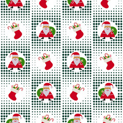 Seamless Christmas Pattern With Santa Claus And Gifts On Background Pixel