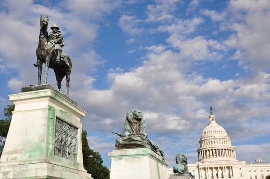 Ulysses S. Grant Cavalry Memorial in front of Capitol Hill in Washington, DC, USA.
