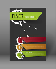 modern flyer design template with option banners and paint splatters