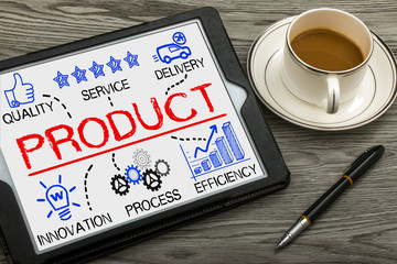 product concept with business elements on tablet pc