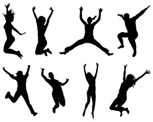 Silhouettes of people wich jumping and flying, vector