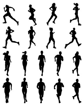 Black silhouettes of runners, vector