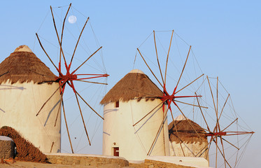 Windmills of Mykonos, famous landmark. Greece.  - obrazy, fototapety, plakaty