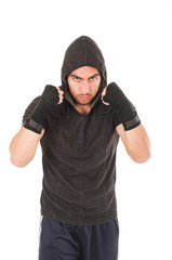 young fighter man wearing black hoodie