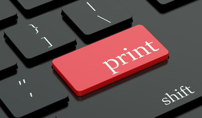Fototapeta premium Print concept, red hot key on keyboard