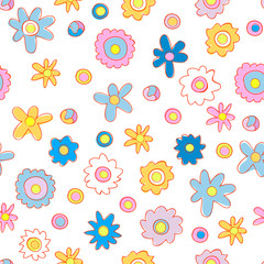 Floral seamless pattern stylized like a child's drawing. Vector graphics.
