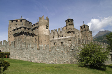 Fototapeta na wymiar Fenis Castle (Castello di Fenis) from 1340, home of the Challant dynasty.Aosta Valley,Italy