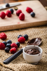 Waffles with fruits and chocolate