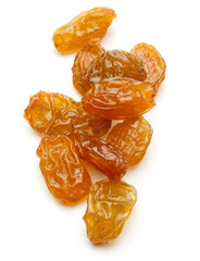 Yellow sultanas raisins isolated on white background cutout