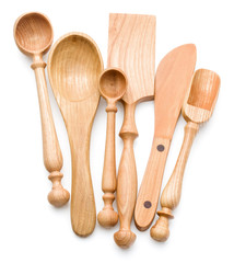 Carving wooden spoon isolated on white background cutout