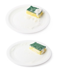Foam covered sponge over ceramic plate