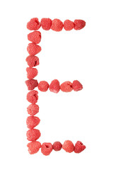 Letter E made from raspberry