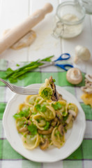 Homemade tortellini with mushrooms and herbs