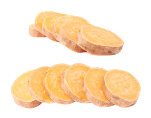 Multiple slice sections of the sweet potato