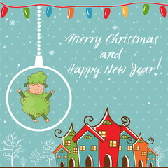 Winter landscape with Christmas motifs.Vector illustration.