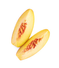 Peach fruit's slices composition isolated