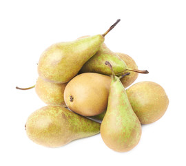 Pile of multiple green pears isolated