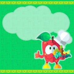 Set of icons on a theme kitchen. Funny cooks - Apples in style f