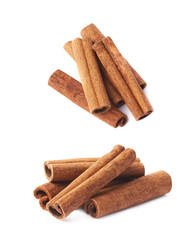 Pile of cinnamon sticks isolated