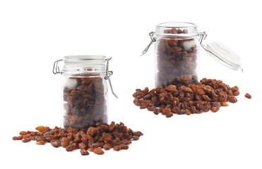 Glass jar filled with raisins