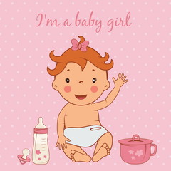 Illustration of cute baby girl. Vector