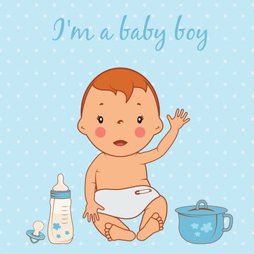 Illustration of cute baby boy. Vector