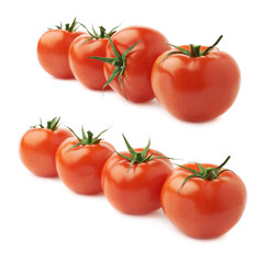 Four tomatoes in a line isolated