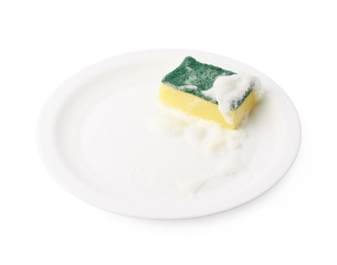 Foam covered sponge over ceramic plate