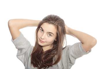Fototapeta premium portrait of a beautiful young woman, isolated on white