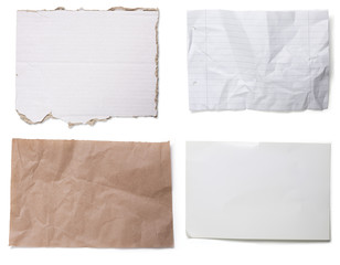 four different pieces of cardboard and paper, isolated on white