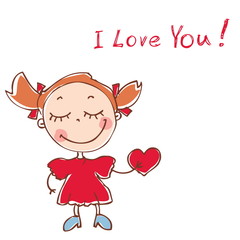 Illustration of funny doodles girl. Vector