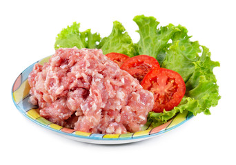 Raw fresh minced meat  isolated on white background