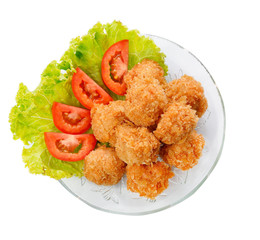 Fried shrimp ball on white background.
