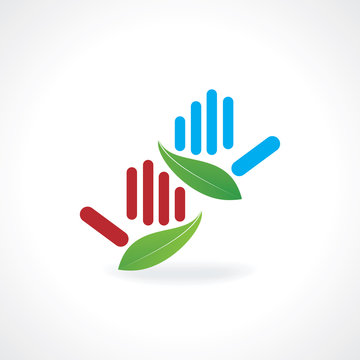 hands created with green leaf vector 