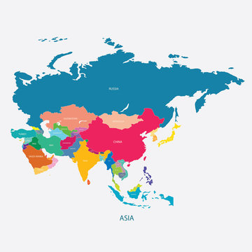 ASIA MAP WITH THE NAME OF THE COUNTRIES illustration vector