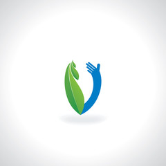hands caring green leaf vector 