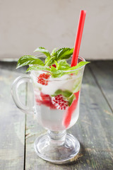 drink with raspberry and mint