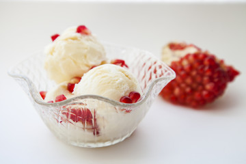 ice cream and grains of pomegranate