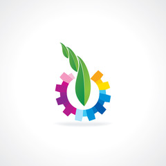 colorful gear with leaf vector illustration 