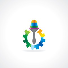 colorful gear with painting brush vector 