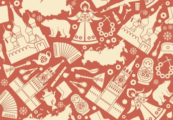 Seamless pattern with traditional Russian symbols