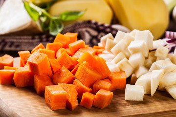 Chopped vegetables: carrots, parsley and onion
