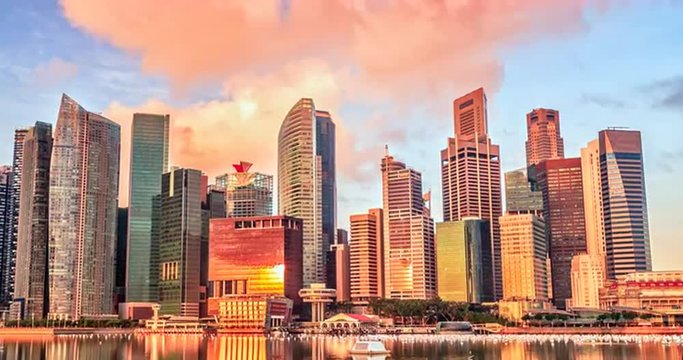 Skyline of Singapore's Central Business District timelapse panorama.