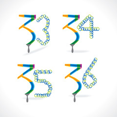 set of number created by painting brush and circles
